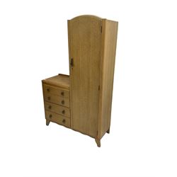Art Deco design light oak combination wardrobe and dressing chest, fitted with single wardrobe door and four drawers