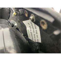 RAF Alpha MK 4 helicopter pilot's flying helmet, finished in white for civilian/rescue service use; reconditioned and avionics tested as working; black cloth cover to visor; fitted with boom microphone; medium size; in blue cloth carrying bag