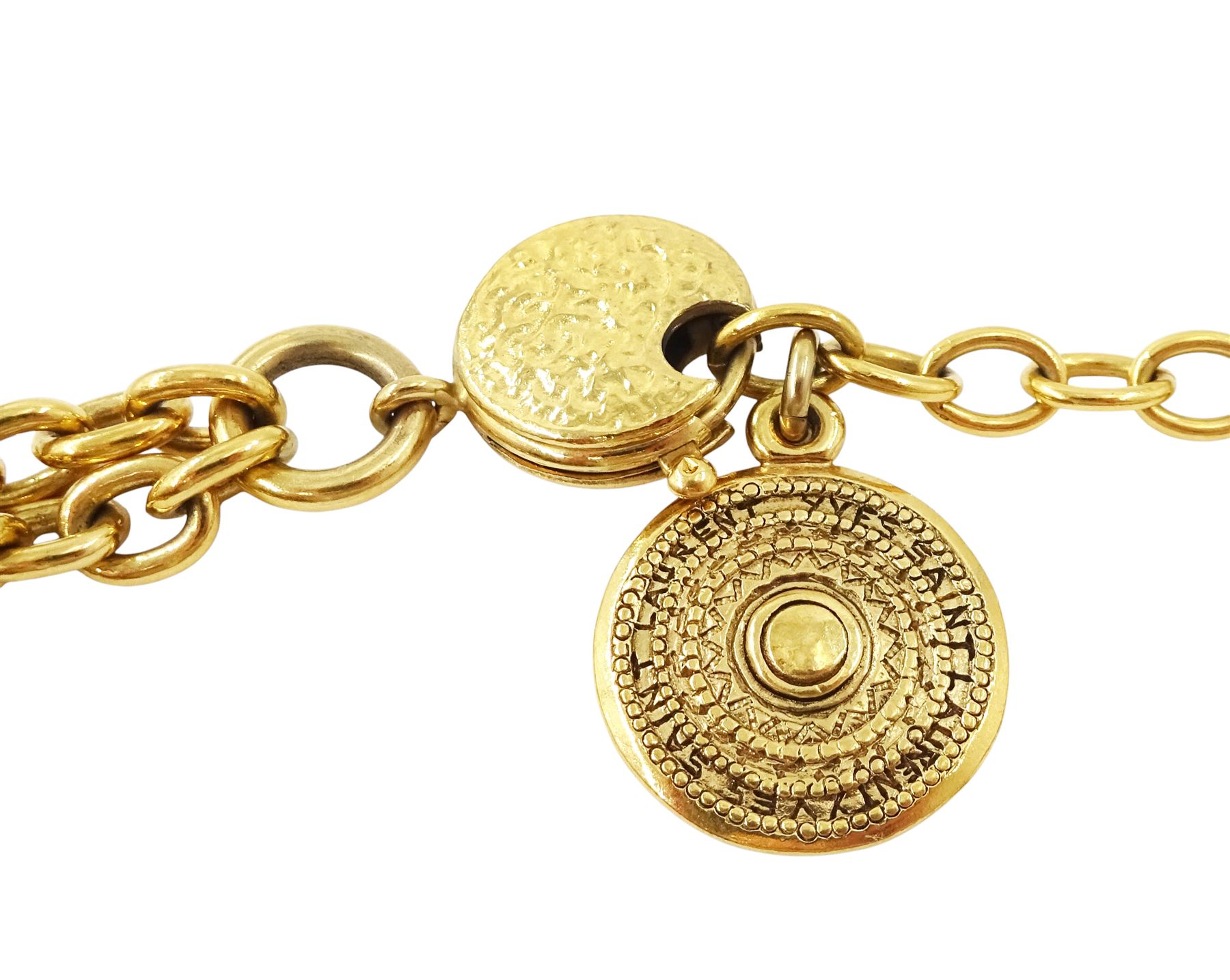 Yves Saint Laurent gilt metal two-tier necklace, with textured medallion charms 