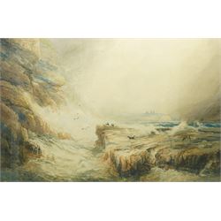 Frederick William Booty (British 1840-1924): Stormy Seas Looking to Whitby Abbey, watercol...
