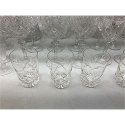 Quantity of cut glassware, to include wine bucket, decanter and stopper, drinking glasses of various size and form, to include sets of six, etc., in one box