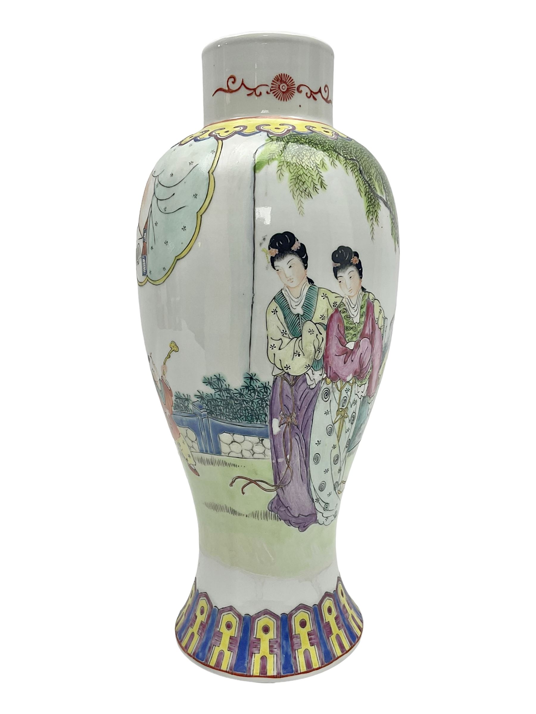 Chinese Famille Rose vase of slender baluster form, decorated with figures, H31cm  