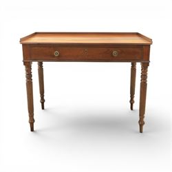 Early 19th century mahogany dressing table, rectangular top with three quarter gallery, fr...