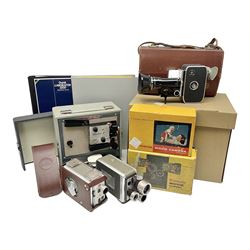 Bolex Paillard P3 Zoom Reflex camera body, serial no 38090, with 'B te S.G.D.G Som Berthiot Pan-Cinor 1:1.9 f=8a 40' lens, serial no. 40251438 in case, Kodak Brownie movie camera, Kodak model 2 Brownie movie camera and a Kodak 8 Movie Projector A-15G and other camera equipment 