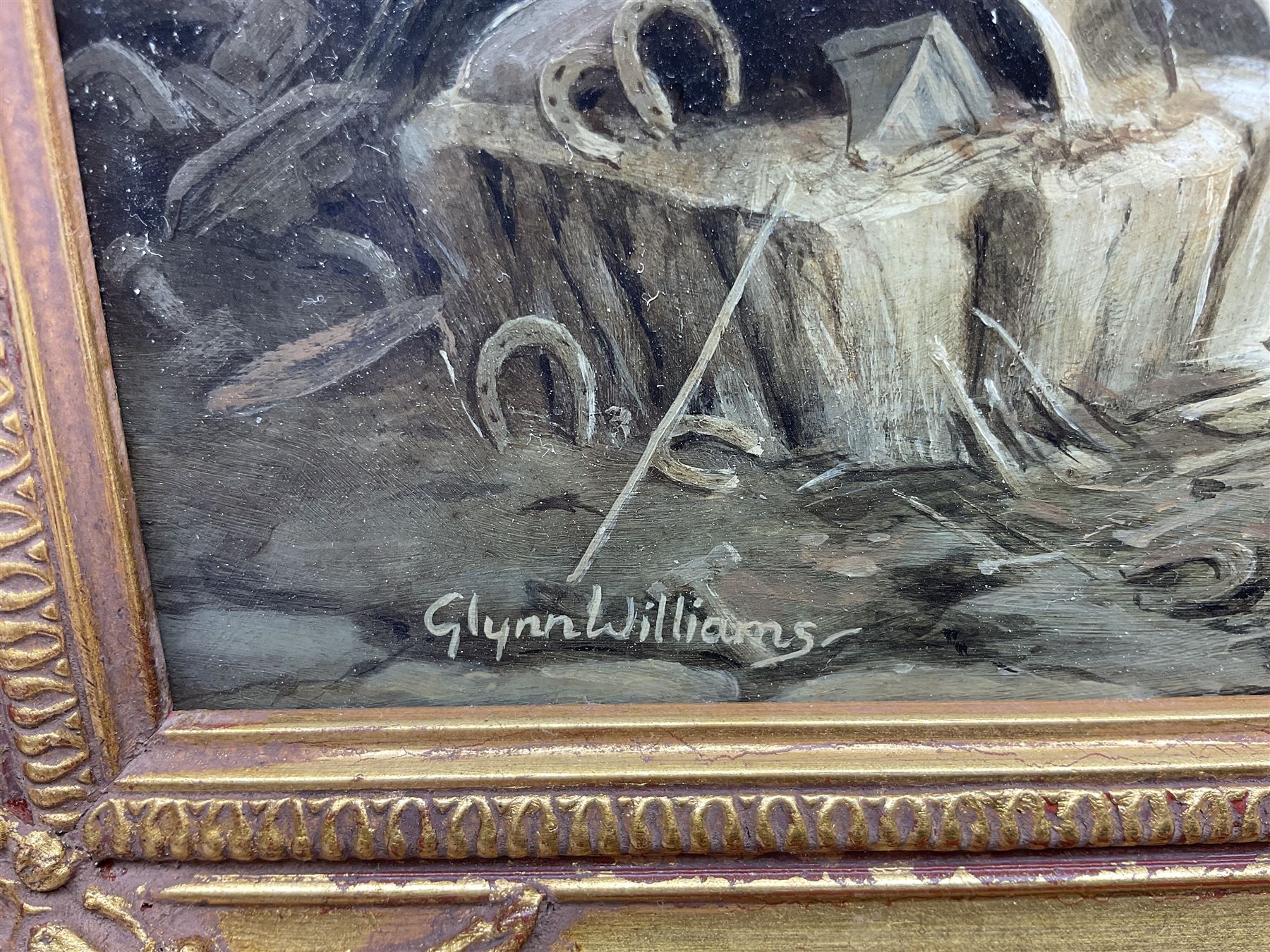 Glynn Williams (British 1955-): The Blacksmith, oil on board signed 30cm x 40cm