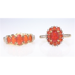 Two fire opal and diamond gold rings hallmarked 9ct