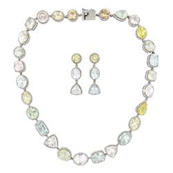 Multi gemstone set necklace, including aquamarine, morganite, heliodor and beryls, each wi...