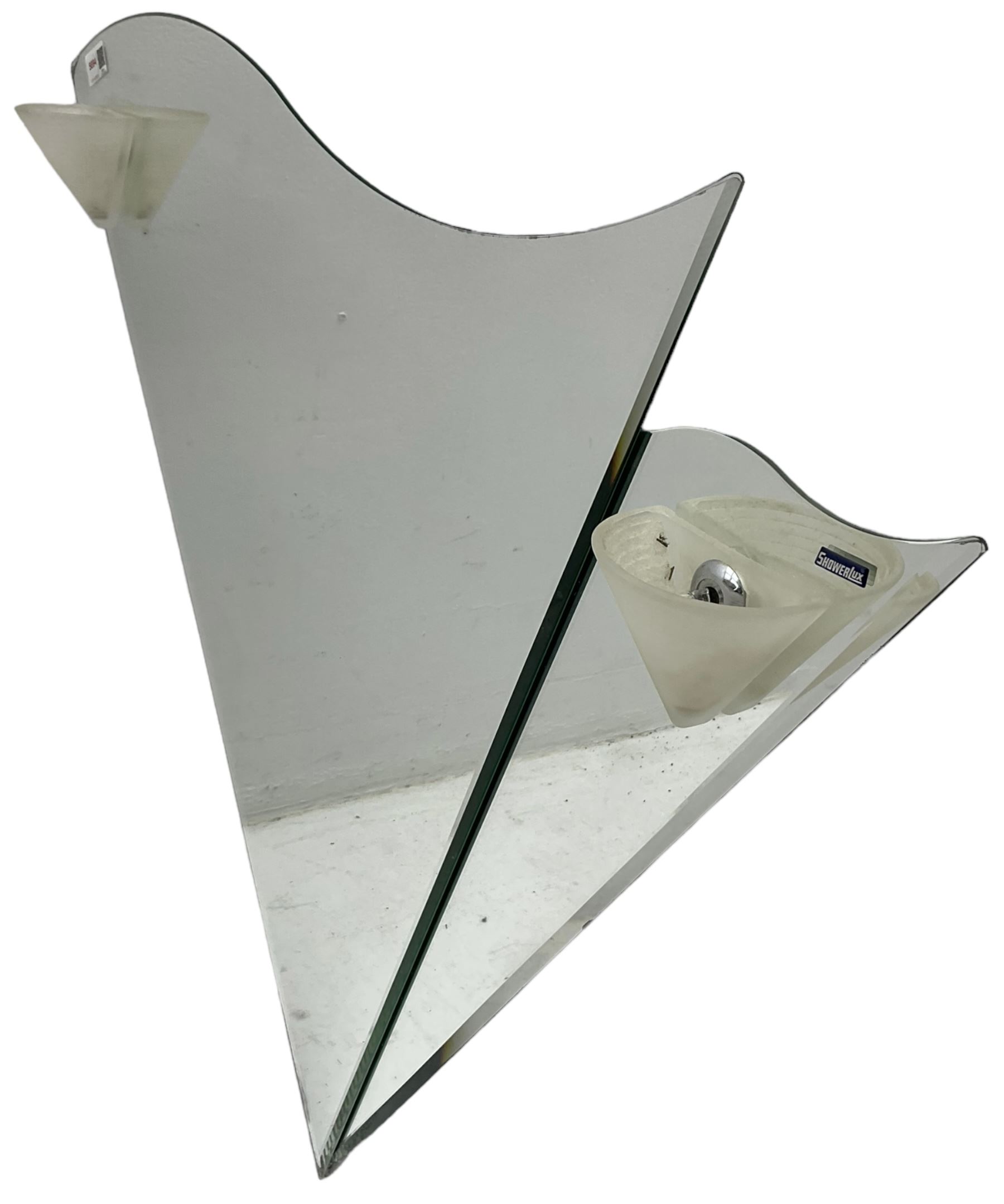 Triangular shaped illuminated wall mirror, H76cm