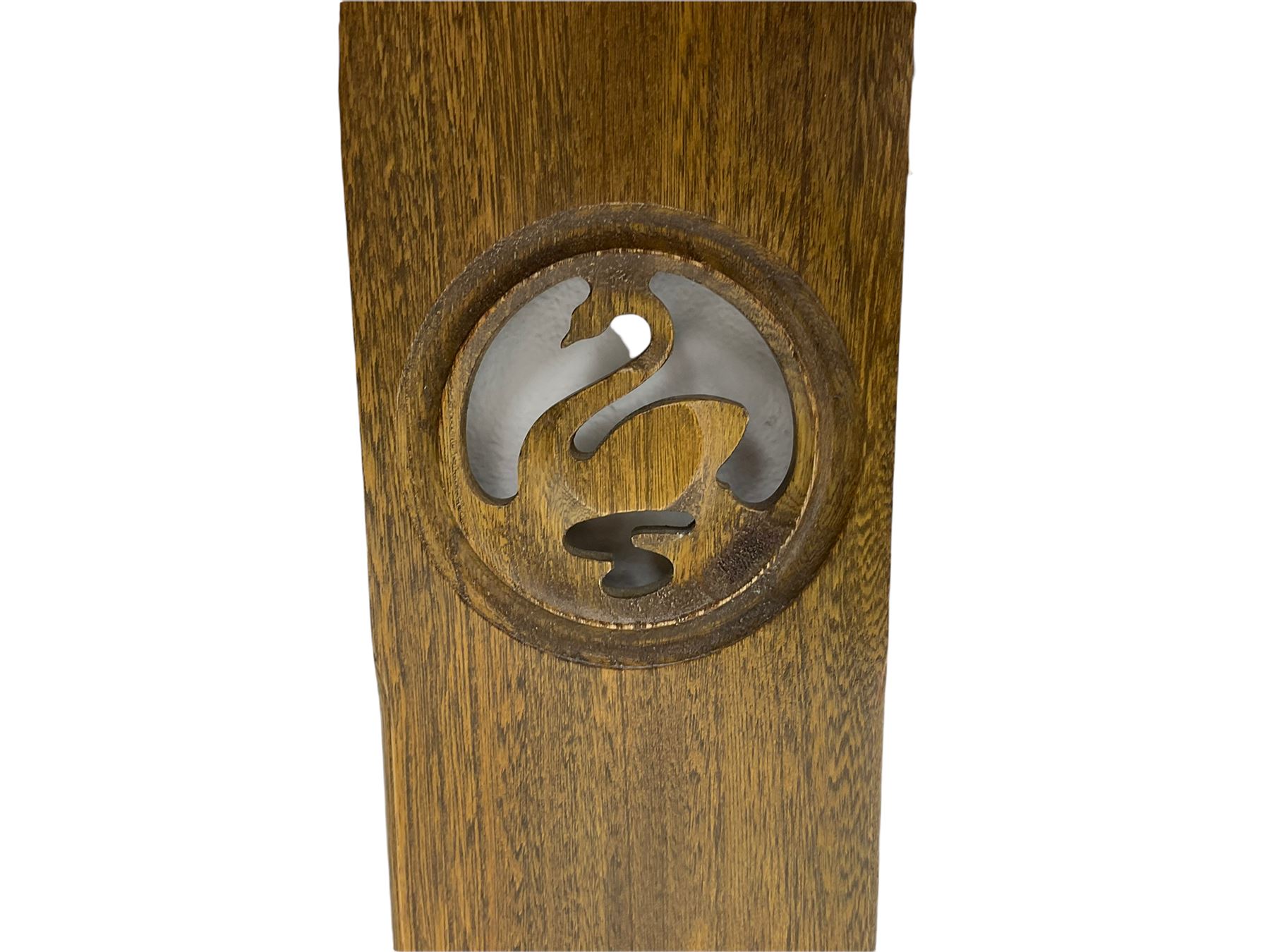 Ercol medium elm two tier wall plate rack, and additional Ercol two tier wall plate rack, with glass shelf and swan detail. 