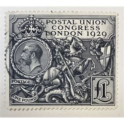 Great Britain King George V 1929 Postal Union Congress one pound stamp, used, very lightly previously mounted