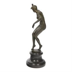  Art Deco style bronze figure of a dancer, upon a socle base, H37cm