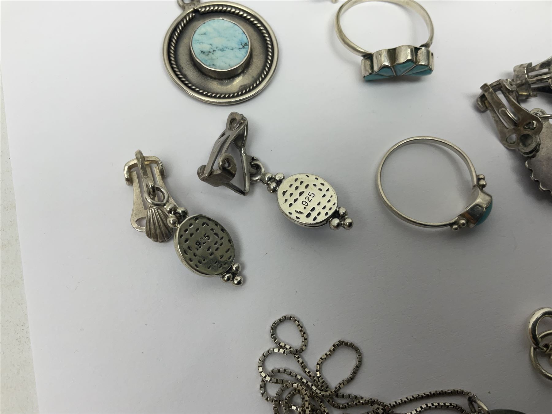 Silver and silver stone set jewellery including earrings and necklaces, collection of costume jewellery and other collectables