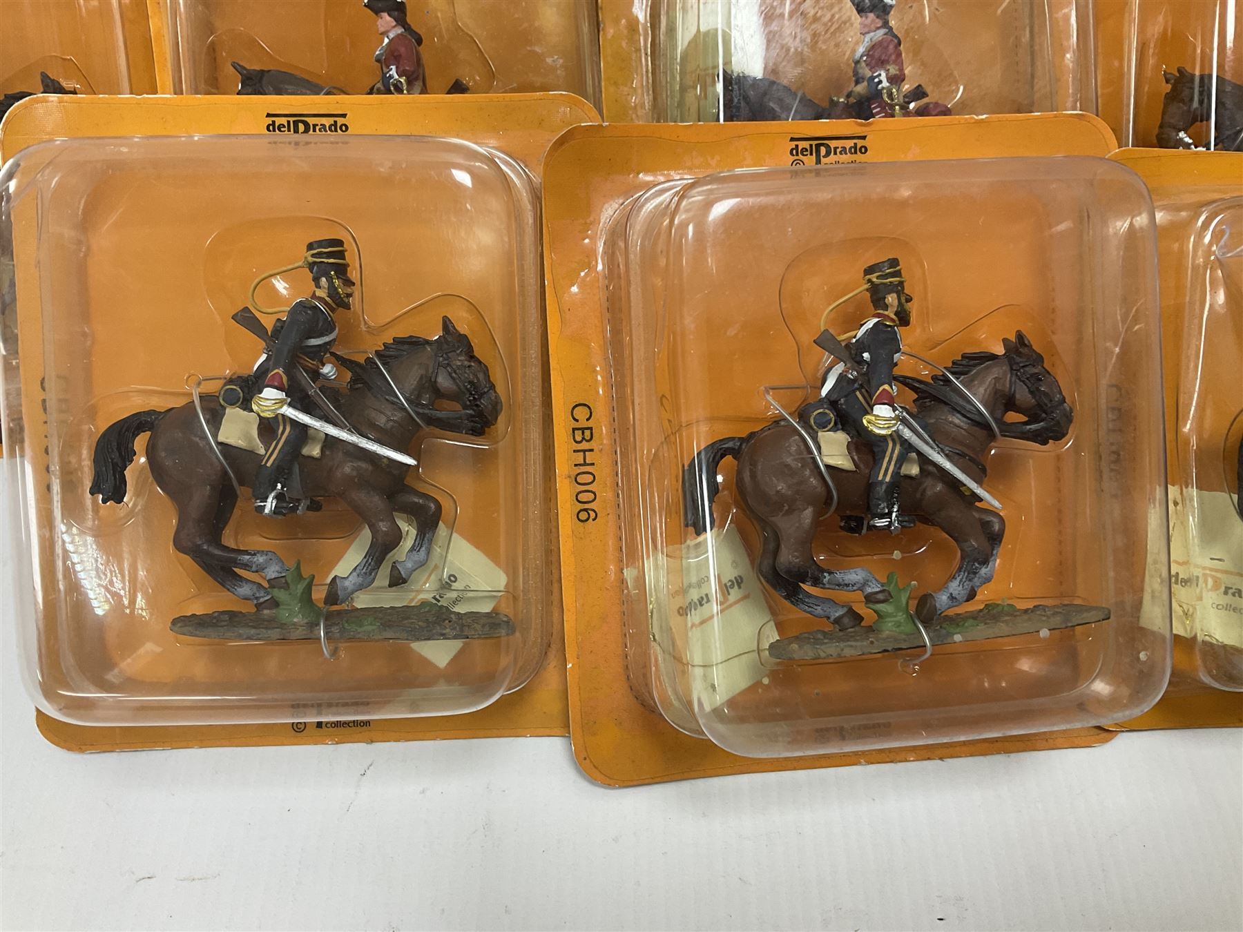 Nineteen Del Prado metal soldiers and one Cannon Barrel from periodical issues for Battle of Blenheim, Crimea, American Civil War etc; all in unopened blister packs, some duplicates