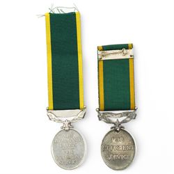 George VI Efficiency Medal to Sepoy Mitha Khan 11.13th Frontier Force Rifles I.T.F. with India bar and another Efficiency Medal to Gnr. J Parkinson S.A.A. with Union of South Africa bar (2)