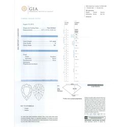 Pair of platinum diamond pendant earrings, each stud set with two pear cut diamonds, of 1.01 carat, 1.02 carat, 0.30 carat and 0.32 carat, spaced by a round brilliant cut diamond, total diamond weight 2.65 carat, each pear cut with a GIA certificate