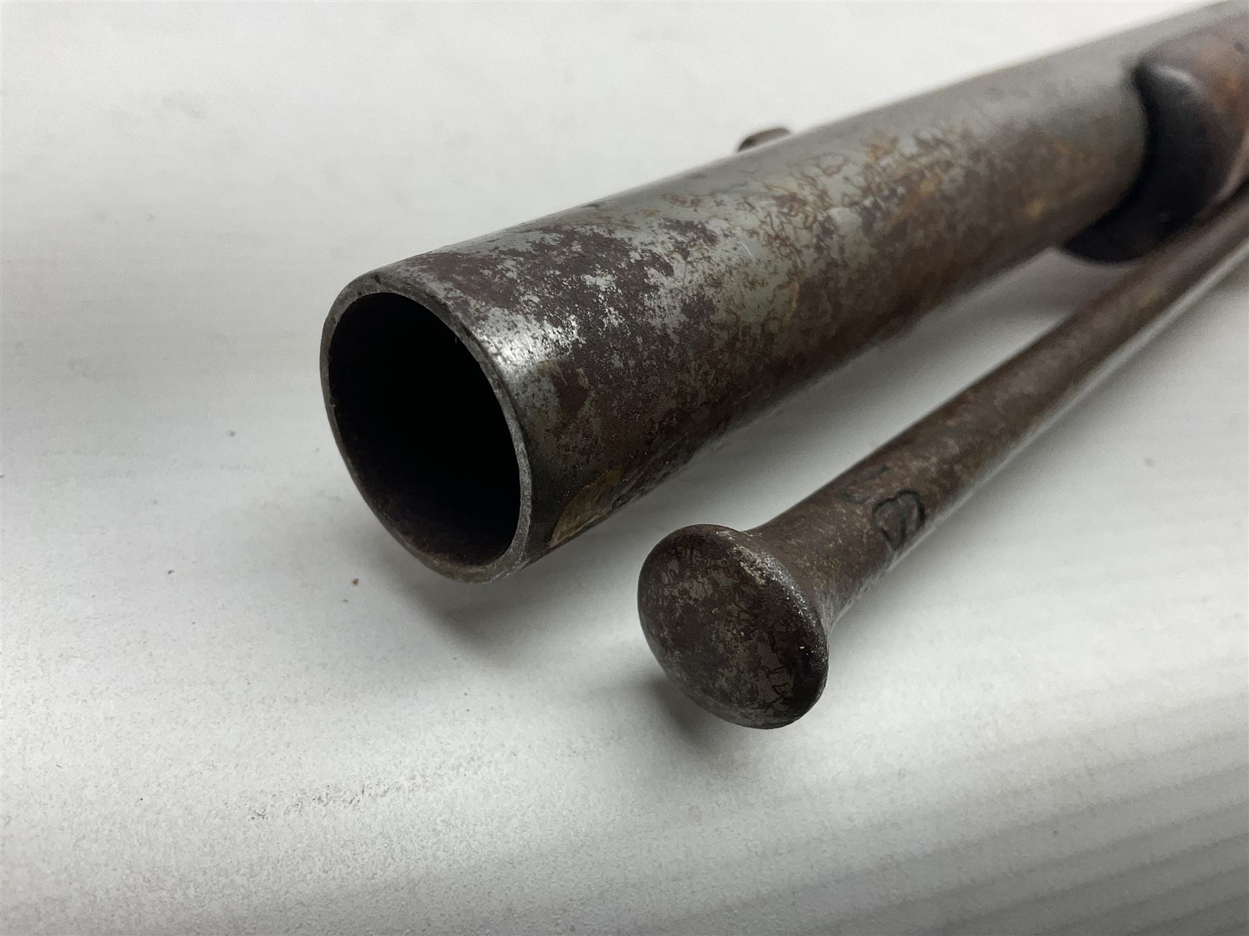 Brown Bess style 10-bore flintlock musket, the action marked with Crowned GR, 'Jordan' and dated 1758, the 104cm(41