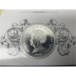 Three Queen Elizabeth II Tristan da Cunha silver proof coin covers, comprising 2021 'Royal Wedding Anniversary', 2022 'Queen Elizabeth II's Memorial Laurel' and 2022 'His Royal Highness Prince William The Duke of Cambridge', all in Harrington and Byrne folders