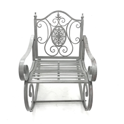 Silver finish metal garden rocking chair, W65cm
