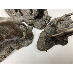 Six Franklin Mint bronze models of African animals, comprising Lion, Black Rhinoceros, Greater Kudu, Cheetah, Giraffe and African Elephant, tallest example H14cm