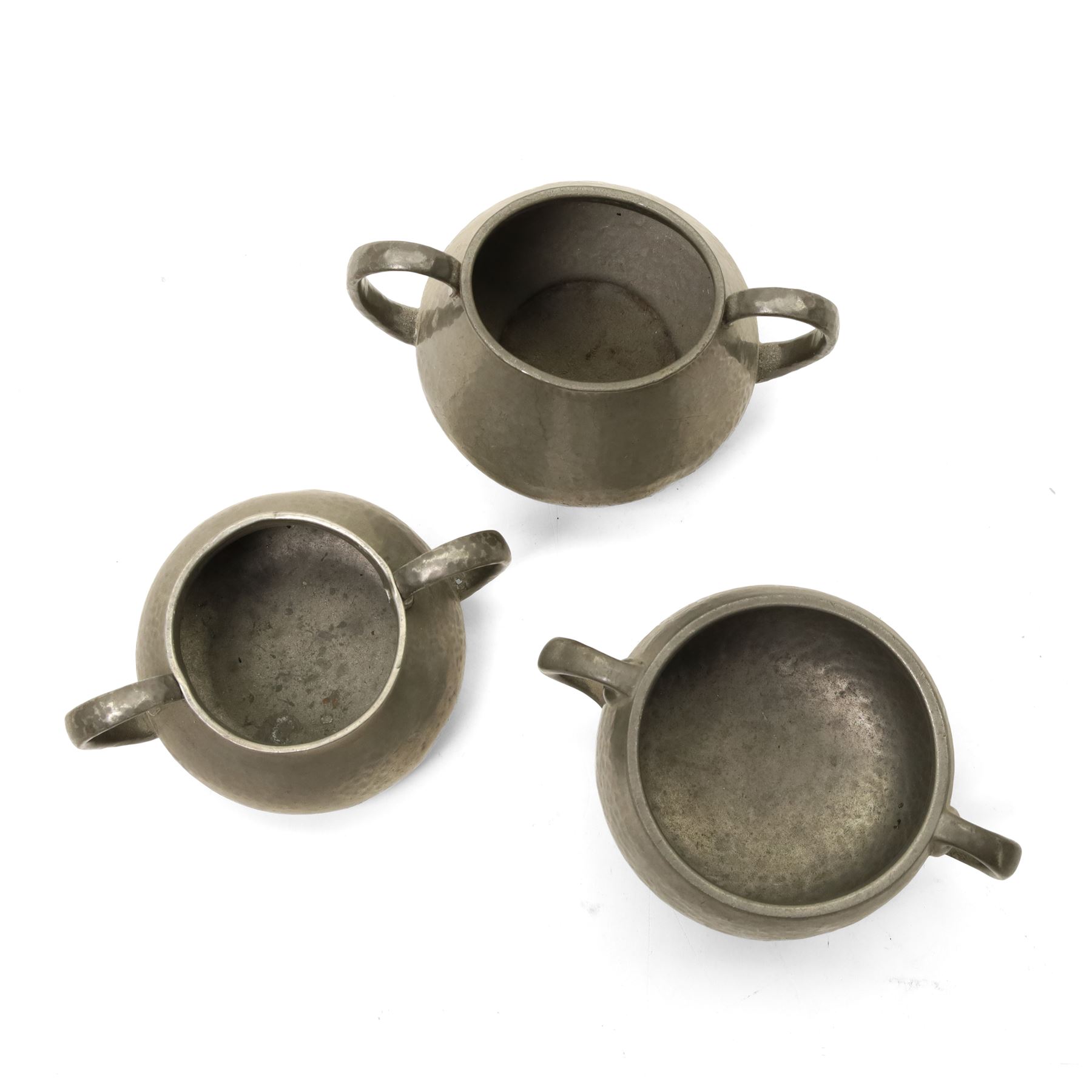 Tudric and other pewter including sugar bowls, milk jugs etc, small WMF Art Nouveau dish No262 and another No218