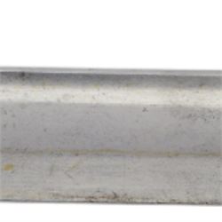 British 17th Lancers, Duke of Cambridge Own, 1899 cavalry sword, with L83cm single-edged slightly curved blade, top of blade etched '30E', broad sheet steel bowl hilt with chequered black leather grip scales, the steel two ring scabbard engraved 2/09 O.T.C , overall L104cm