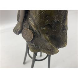 Art Deco style bronze figure of a semi-nude lady seated on a stool, with foundry mark, H26cm