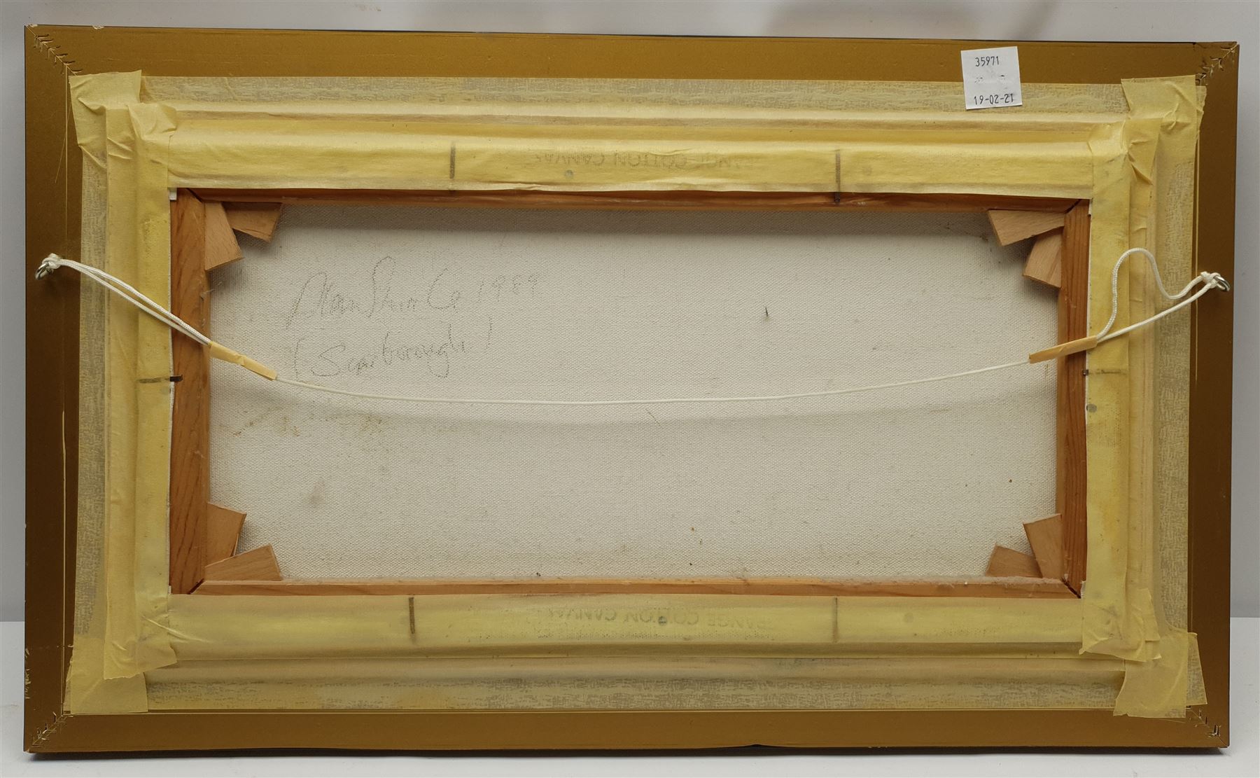 Alan Stuttle (British 1939-): Seagulls over 'Scarborough' North Bay, oil on canvas signed, titled and dated 1989 verso 24cm x 50cm