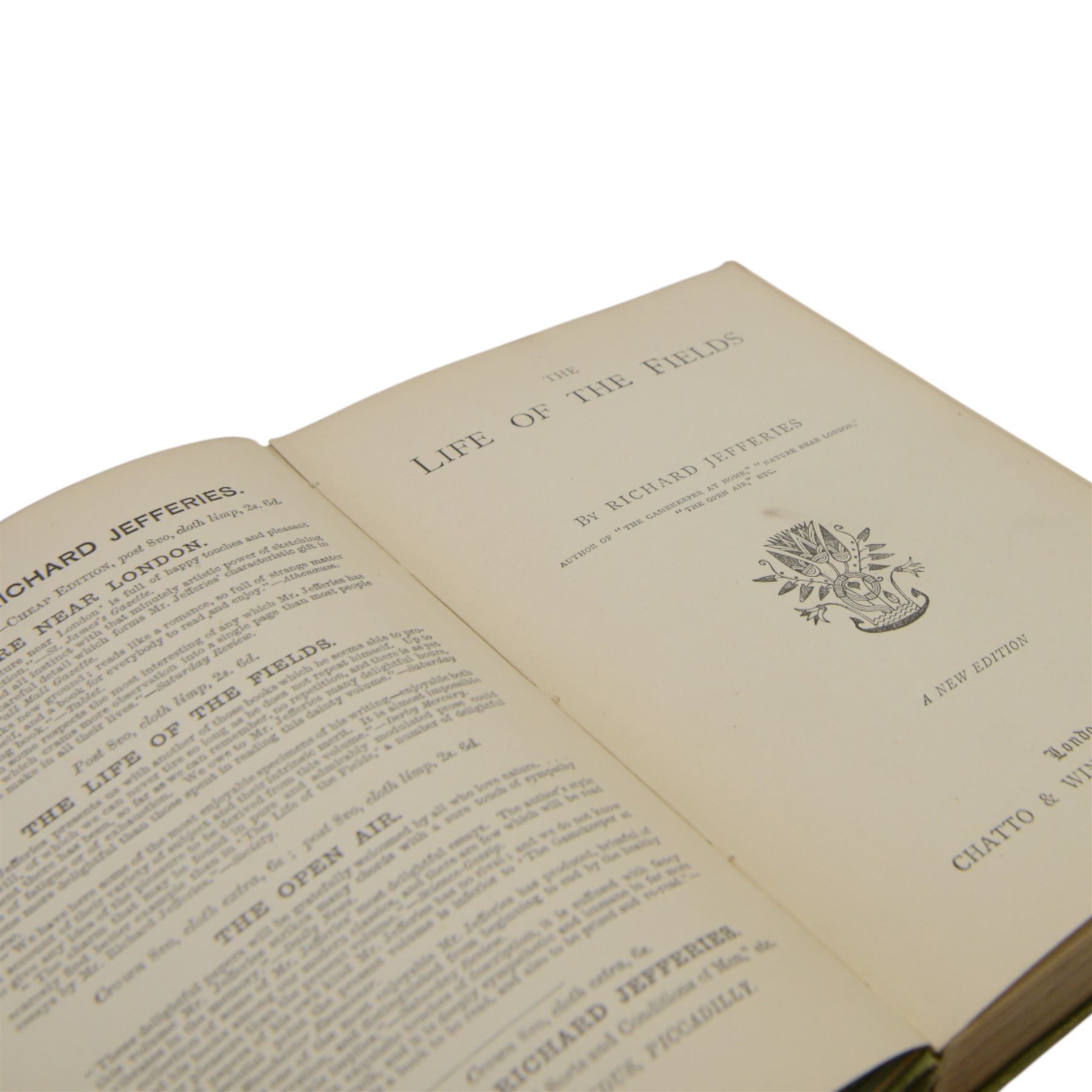 Richard Jefferies; collection of eleven books, including Wild Life in a Southern Country, The Open Air, Amaryllis at the Fair, The Story of my Heart etc  