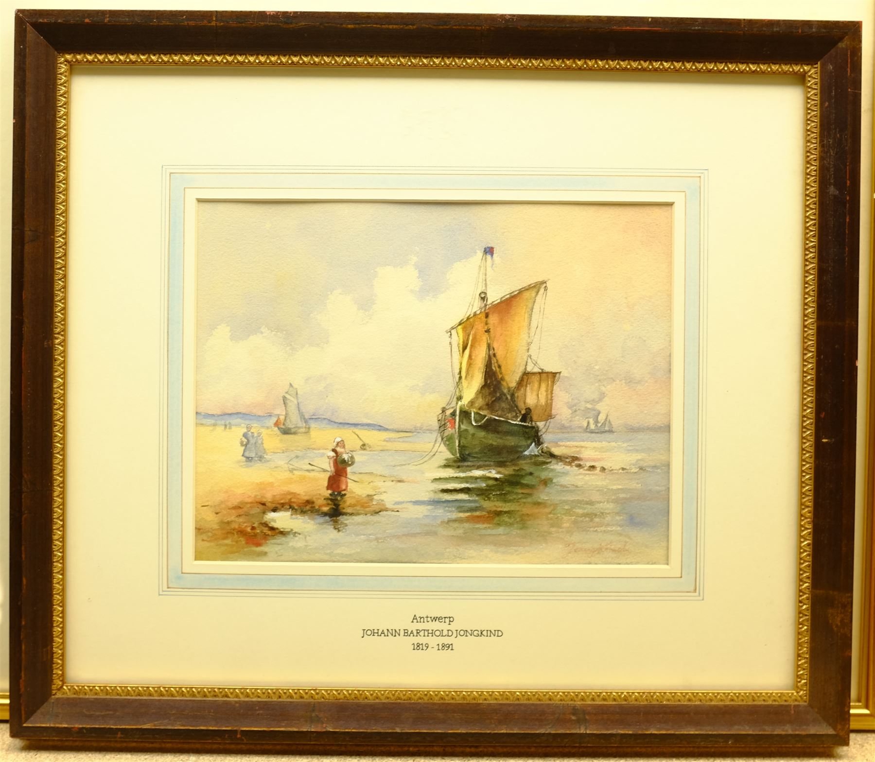 Johan Barthold Jongkind (Dutch 1819-1891): Unloading on the Shore 'Antwerp', watercolour signed, inscribed verso 20cm x 26.5cm