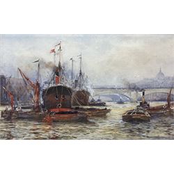 Frederick William Scarborough (British 1860-1939): Shipping at London Bridge with St Paul's in View, watercolour signed 18cm x 29cm