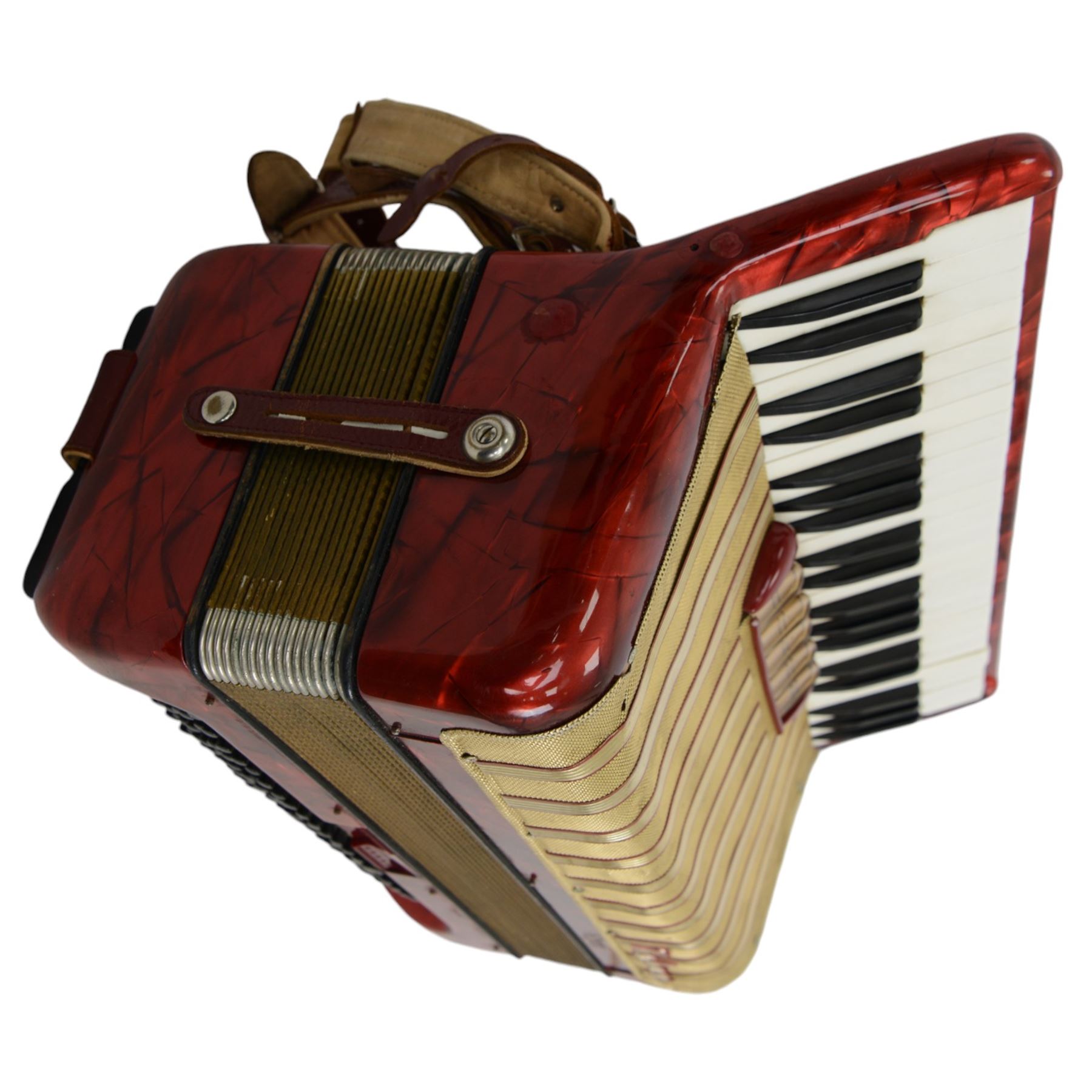 Hohner Chromatic accordion, three octave keyboard with 120 buttons and 16 fold bellows. With carrying case.