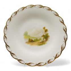 Set of six Victorian porcelain plates, each hand painted with rural landscapes, within scallop egde borders, pattern no. 122 and impressed Rd. marks, D22.5cm (6)