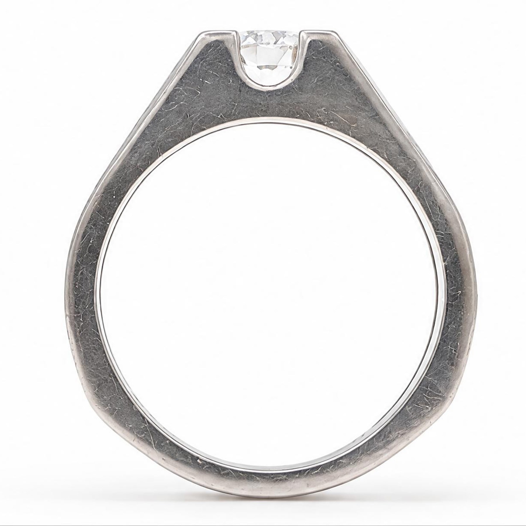 Titanium diamond ring, four claw set with a single round brilliant cut diamond of approx 0.45 carat