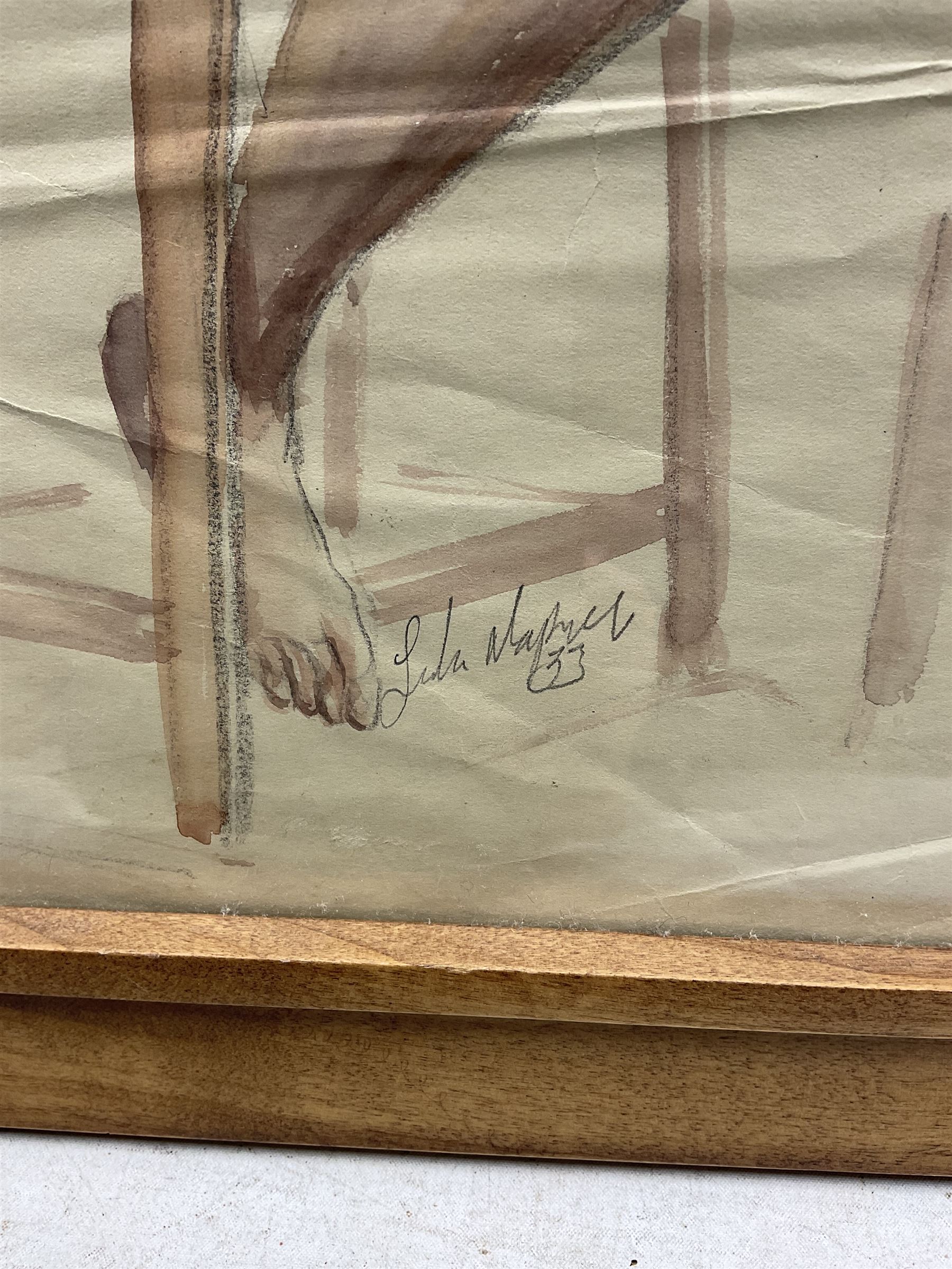 John Napper (British 1916-2001): Girl on a Stool, watercolour signed and indistinctly dated '33, 39cm x 20cm