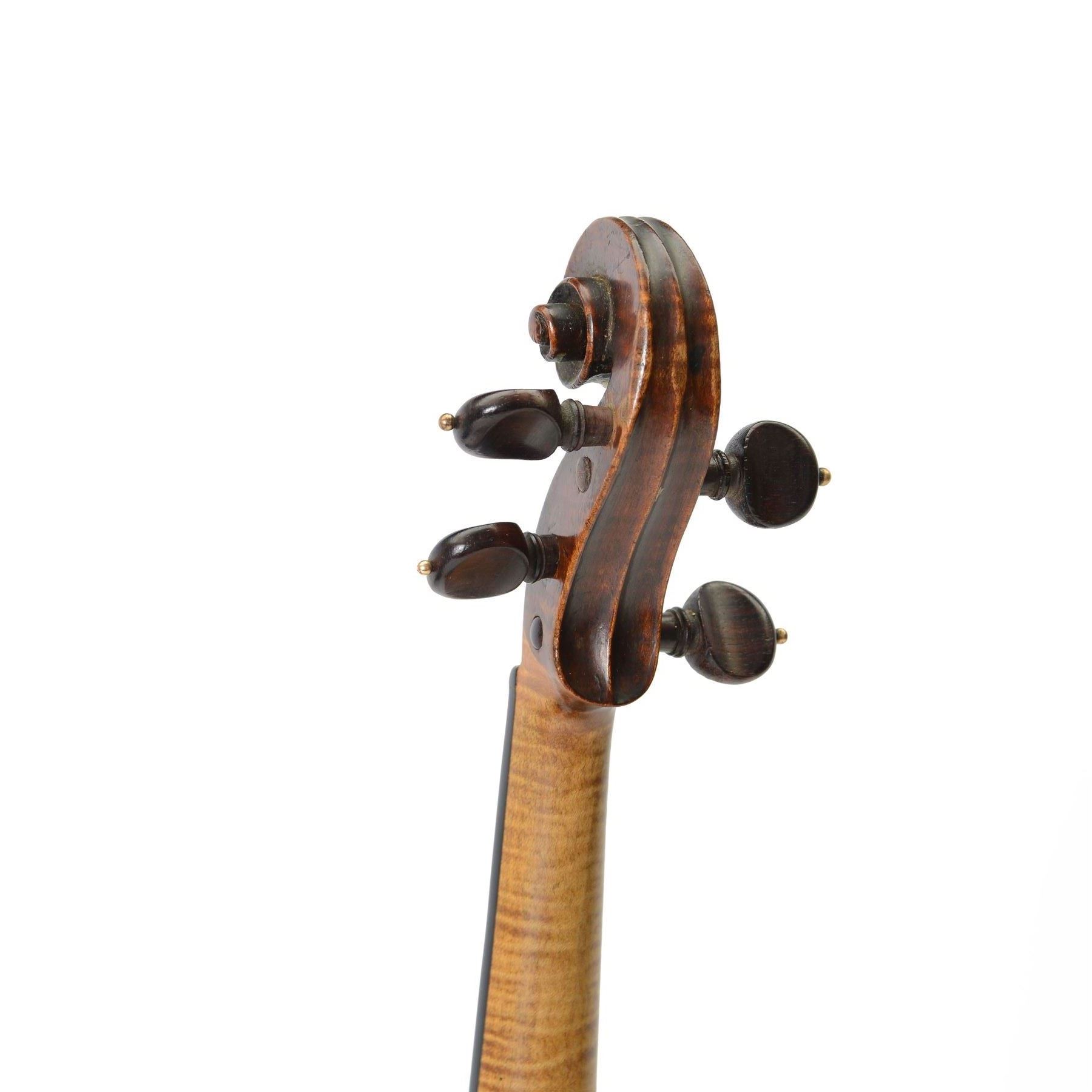 Early Violin - possibly German 17th century with a solid wood body, later neck and fingerboard. In a soft case with bow.