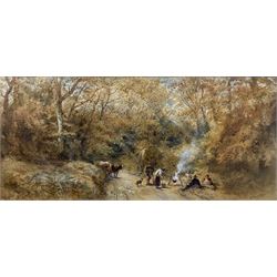 Henry Earp Snr. (British 1831-1914): A Wayside Camp, watercolour signed 24cm x 53cm