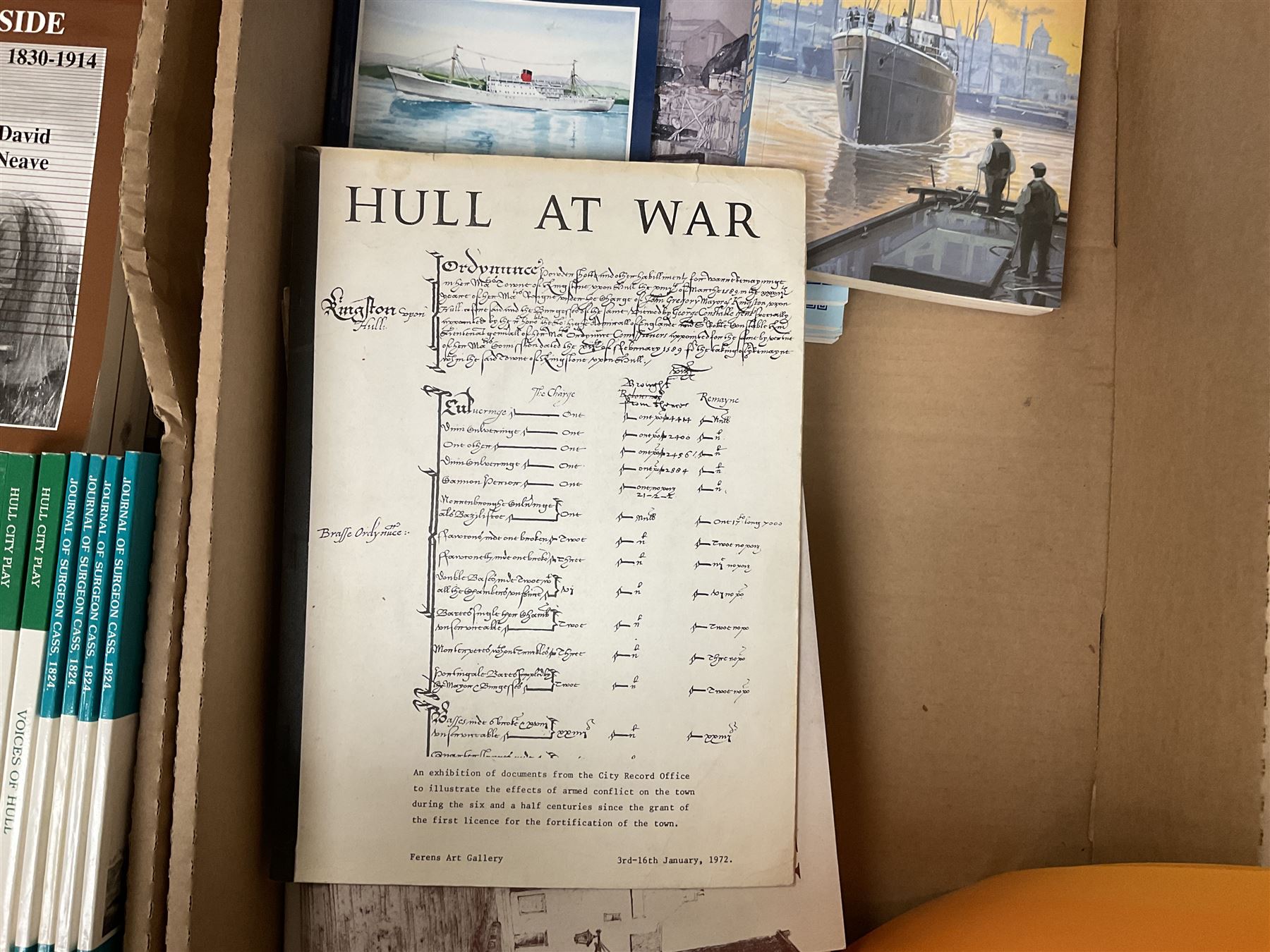 Books - Thirty seven copies of Mutual Air in the Victorian Countryside 1830-1914 by David Neave, four copies of Voices of Hull Real-Life Stories from the Hull City Play edited by Trevelyan Wright, four copies of The Journal of Surgeon Cass Aboard the Whaler 'Brunswick' of Hull, 1824 edited by A G Credland, four copies of This Righteous War by B S Barnes, four copies of Flying Sail Humber Keels and Sloops by Michael E Ulyatt, four copies of Old Beverley by Philip Brown, etc., in two boxes 