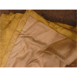  Pair thermal lined curtains, gold embossed floral pattern fabric, with pelmet, W340cm, D230cm  