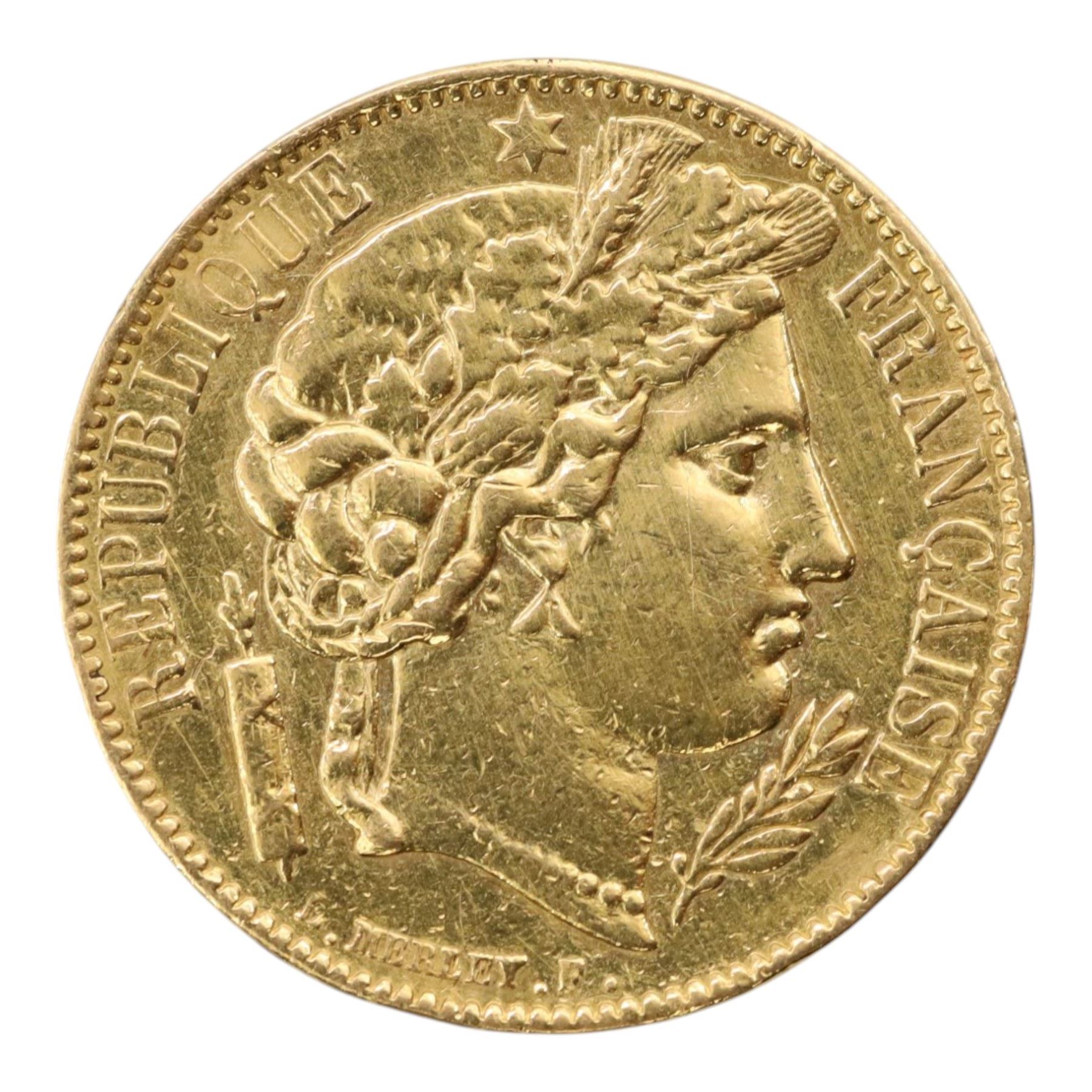 France 1850 gold twenty franc coin
