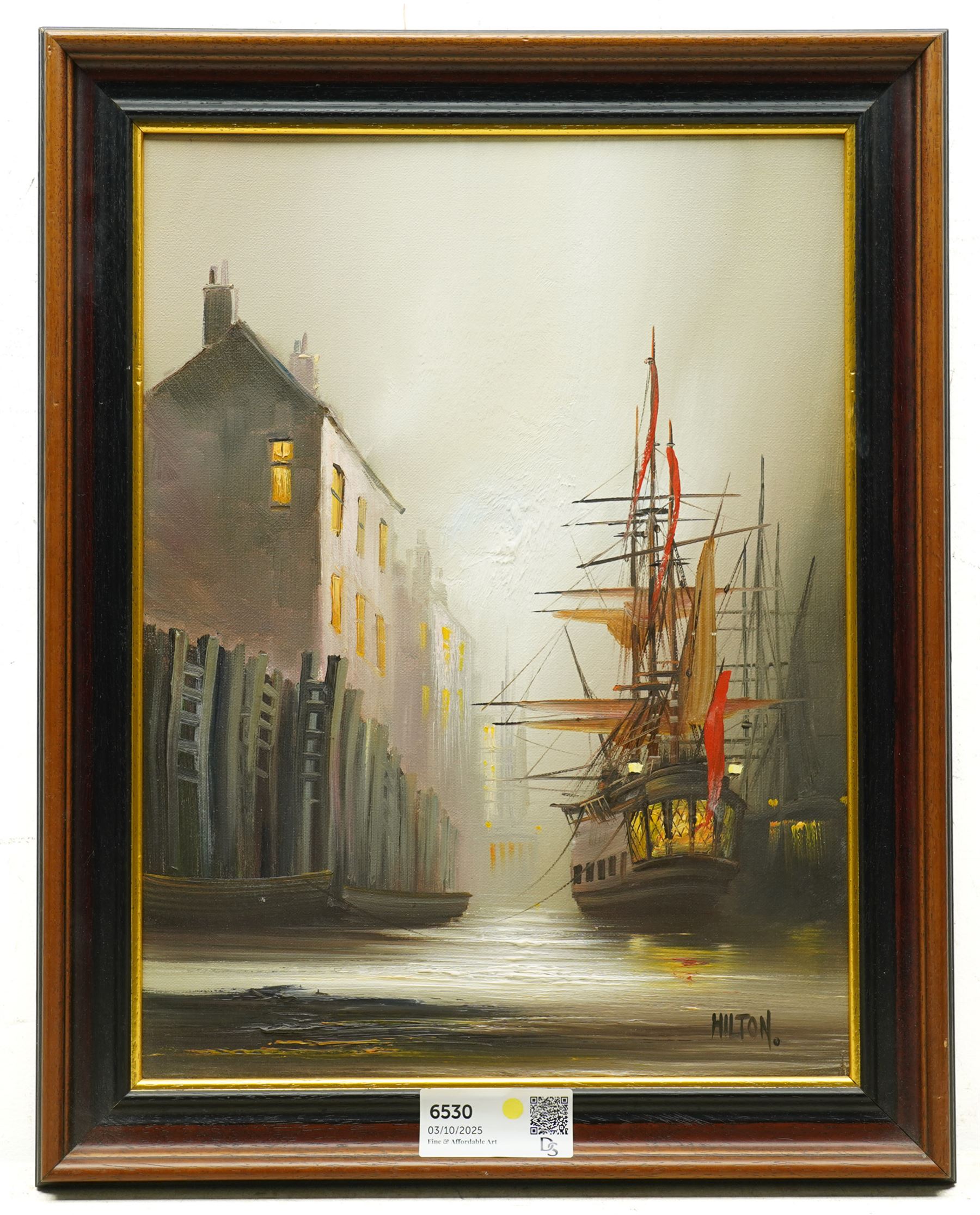 Barry Hilton (British 1941-): Ship in Moonlight, oil on canvas signed 40cm x 30cm