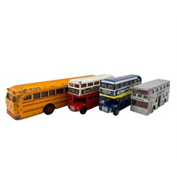 Matchbox Major Pack Car Transporter, Dinky Toys Conveyancer Fork Lift Truck, four Vanguards 1:64 diecast vans/lorries and two Matchbox lorries, all boxed, together with four unboxed diecast buses including Dinky Toys Wayne School Bus