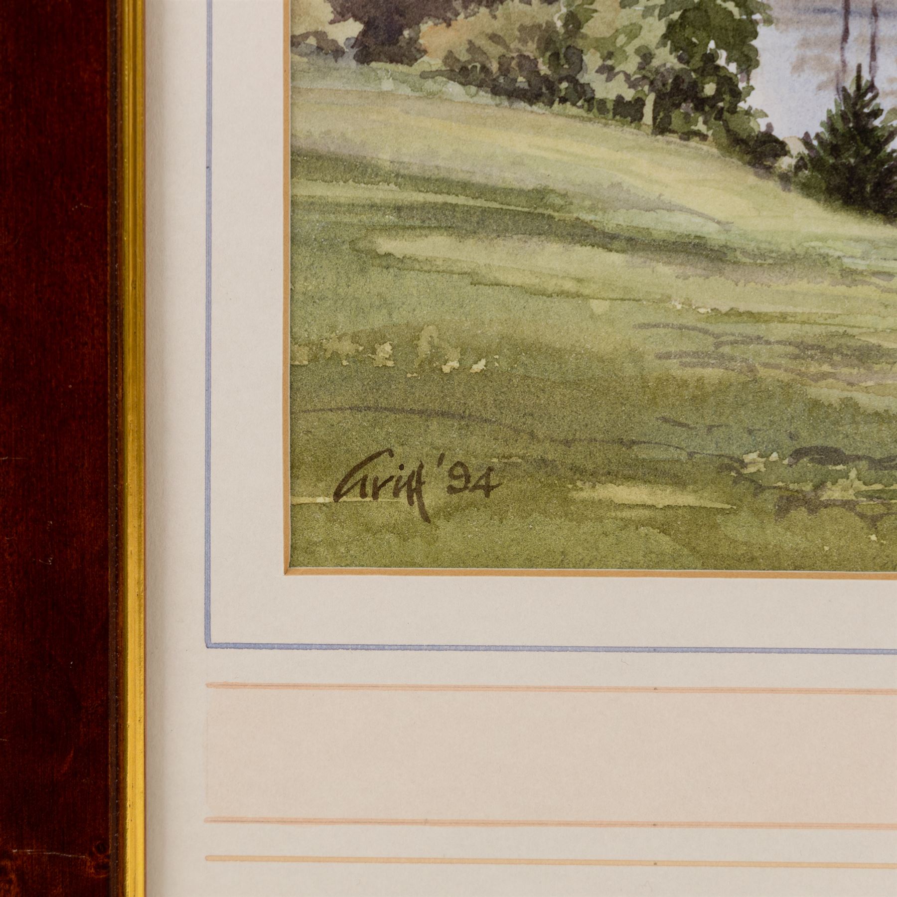 George 'Griff' Griffiths (British 1939-2017): 'Hackness Church from Hackness Park' 'Hackness Hall Lake Towards Langdale End' and 'Hackness Hall', triptych of watercolours signed Griff and dated '94, max 26.5cm x 54cm (3)