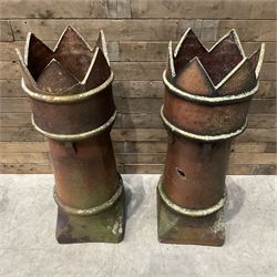 Two Victorian salt glazed crown-top chimney pots