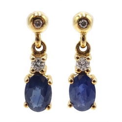  Pair of gold sapphire and diamond pendant ear-rings, hallmarked 9ct  