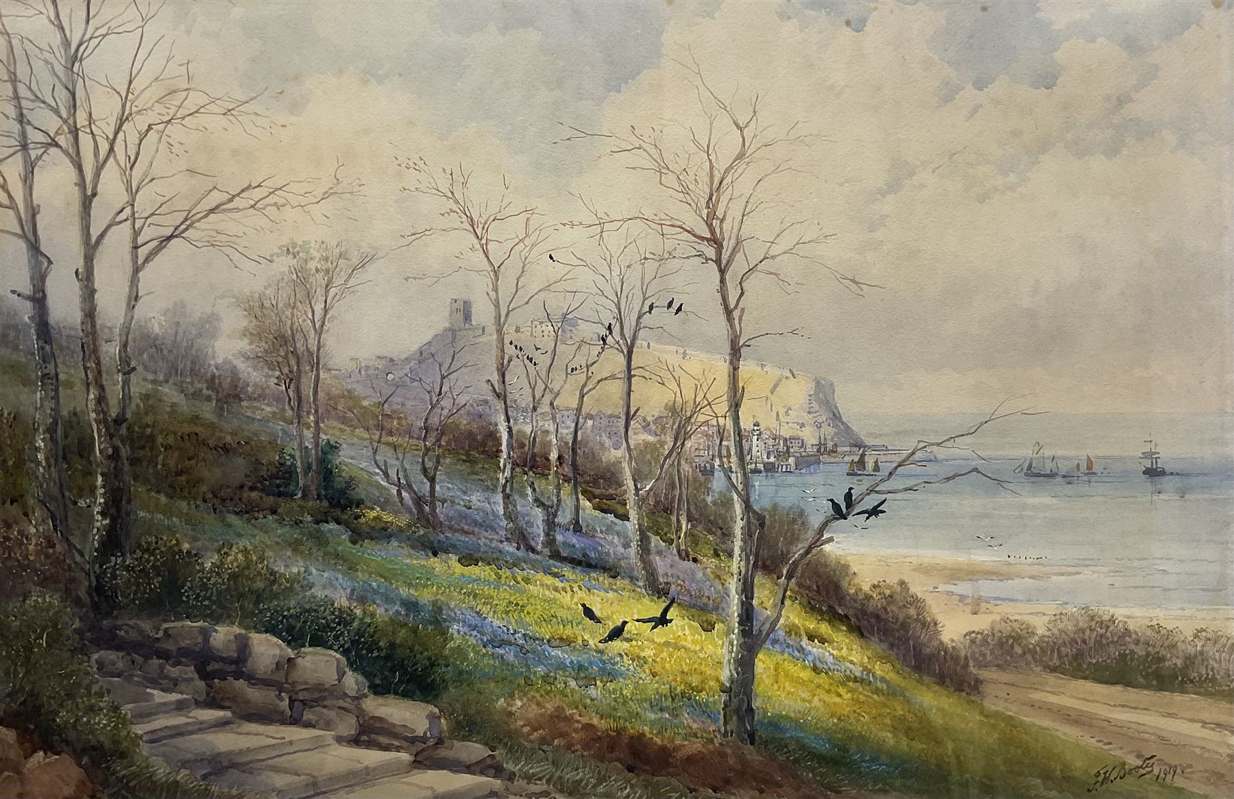 Frederick William Booty (British 1840-1924): Scarborough from the Italian Gardens, watercolour signed and dated 1919, 49cm x 74cm