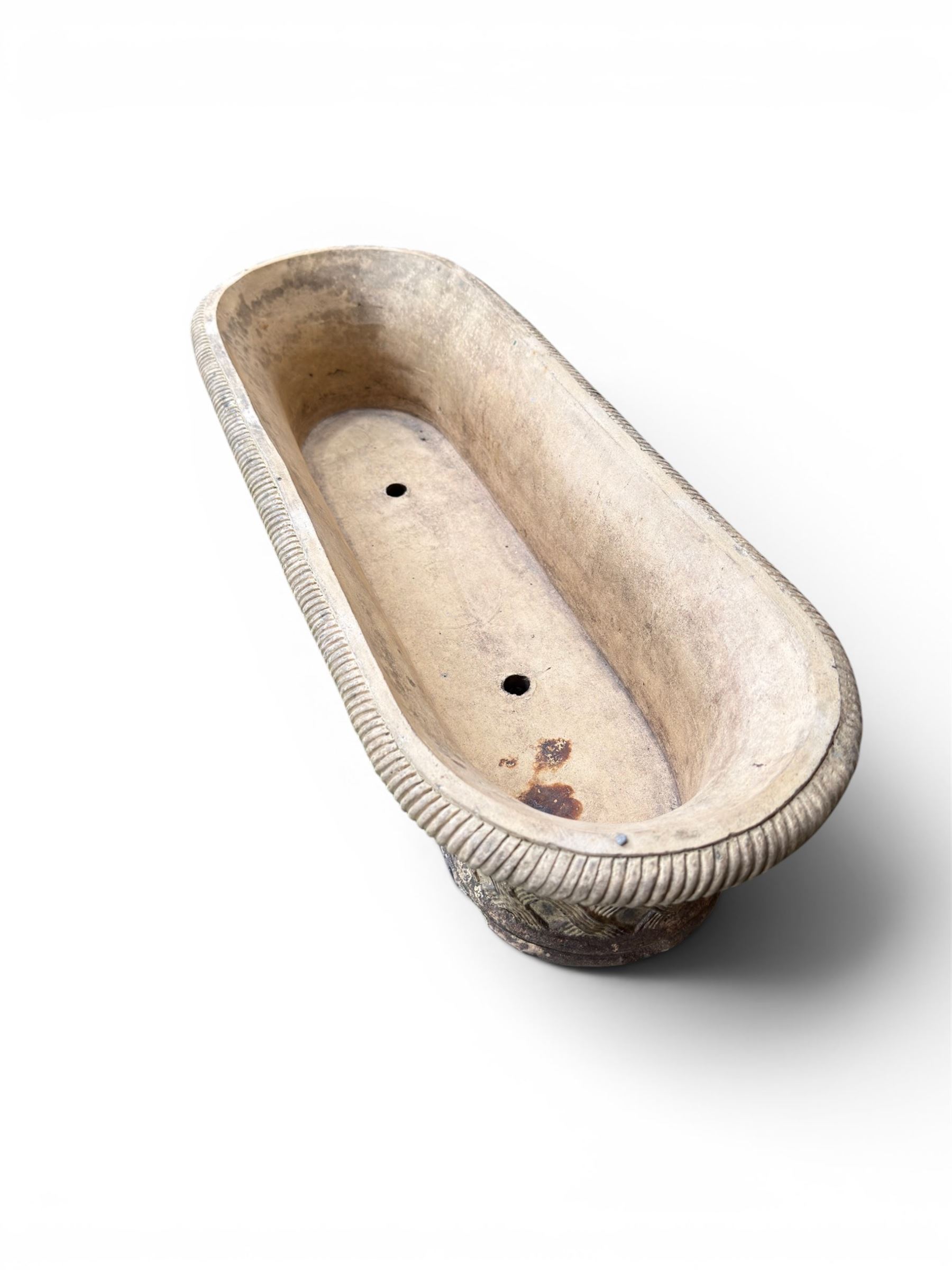 Mid-20th century terracotta oval lattice shallow planter - design after James Pulman & Son