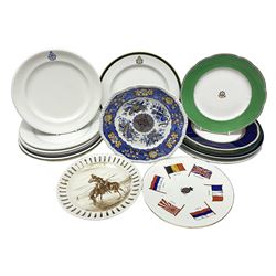 Collection of Regimental dinner wares, to include Manchester Regiment soup bowl, Worcestershire regiment plate, Royal Irish Regiment plate, Suffolk Regiment plate, three Royal Gloucestershire plates, King's Hussars plate, King's Dragoon Guards and seven others (15)   