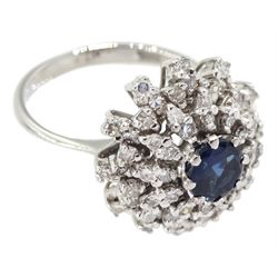 18ct white gold round sapphire and round brilliant cut diamond cluster ring