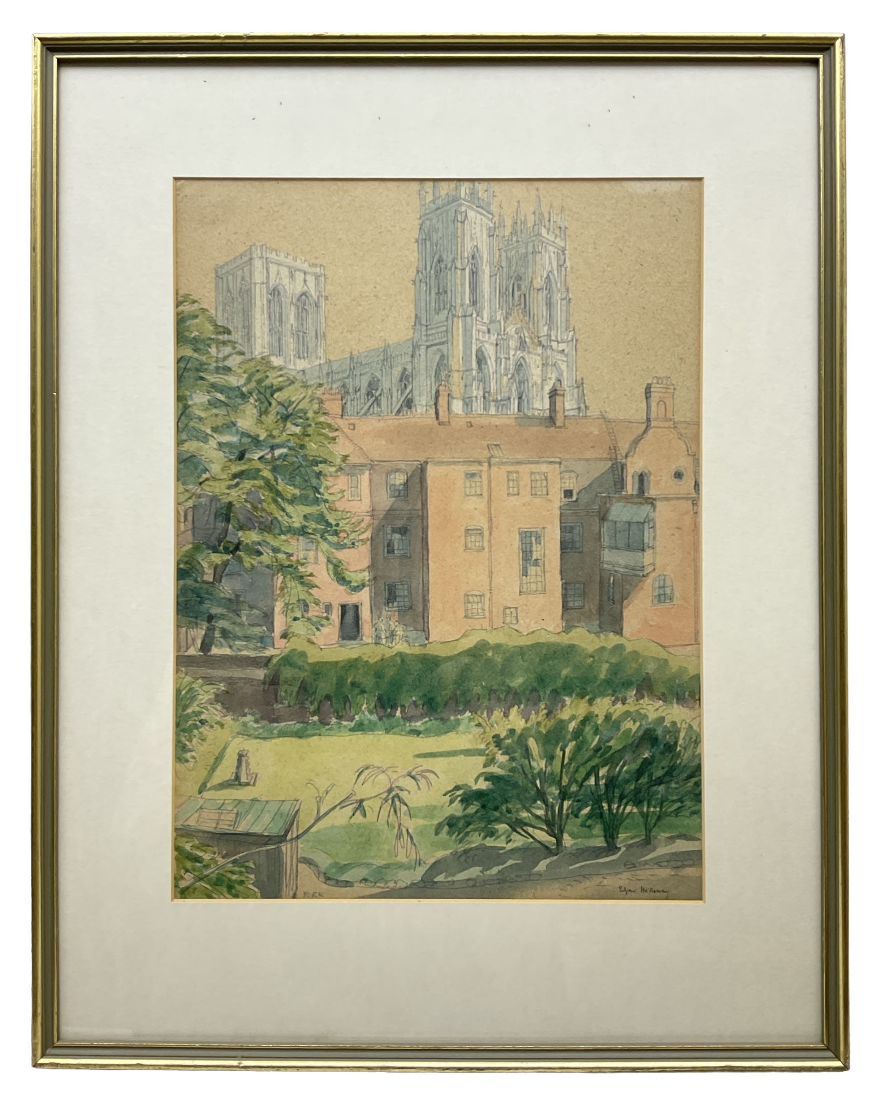 Edgar Holloway (British 1914-2008): 'York' Minster, watercolour signed and titled 38cm x 28cm 
Provenance: purchased by the vendor from Chichester House Gallery, Sussex, October 1977