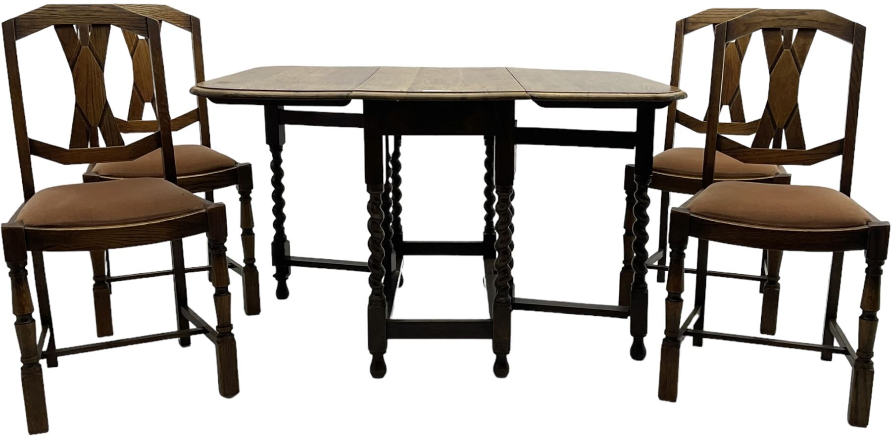 20th century oak barley twist drop-leaf dining table; s Antique